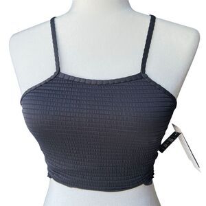 NWT Salt + Cove Juniors Black Seersucker Lace-Up Tankini Top - XS - Black